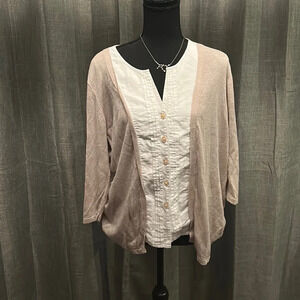 Beige and White Foxcroft Blouse